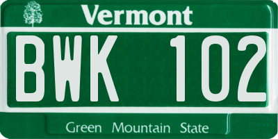 VT license plate BWK102