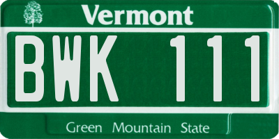 VT license plate BWK111