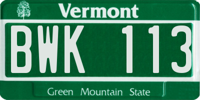 VT license plate BWK113