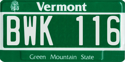 VT license plate BWK116