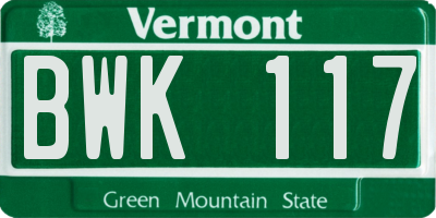 VT license plate BWK117