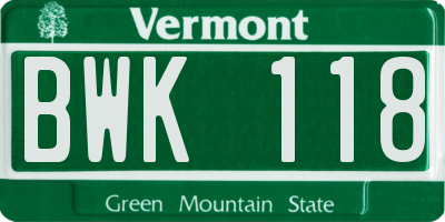 VT license plate BWK118