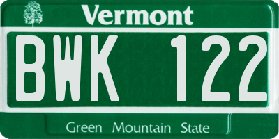 VT license plate BWK122