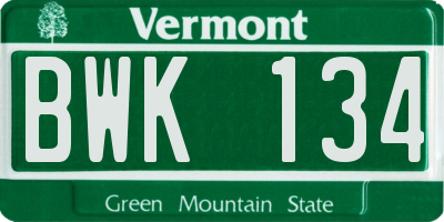 VT license plate BWK134