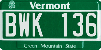 VT license plate BWK136