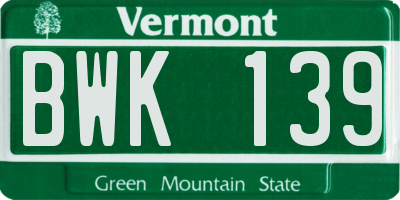 VT license plate BWK139