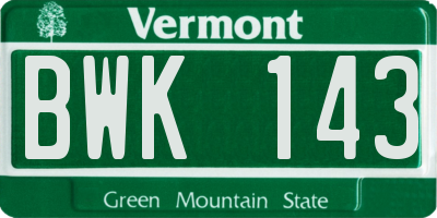 VT license plate BWK143