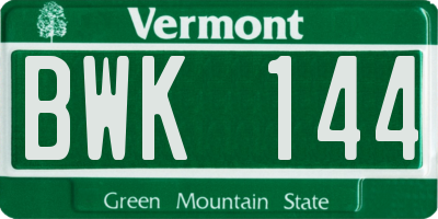 VT license plate BWK144