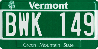 VT license plate BWK149
