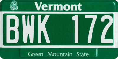 VT license plate BWK172