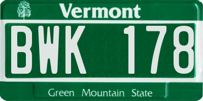 VT license plate BWK178