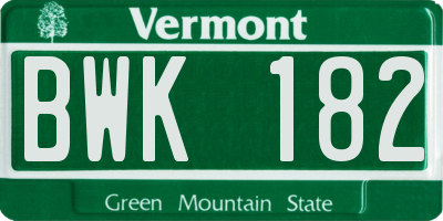 VT license plate BWK182