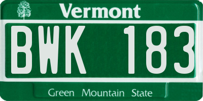 VT license plate BWK183
