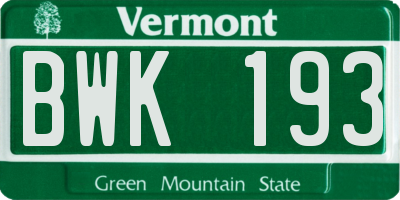 VT license plate BWK193