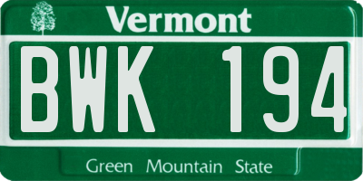 VT license plate BWK194