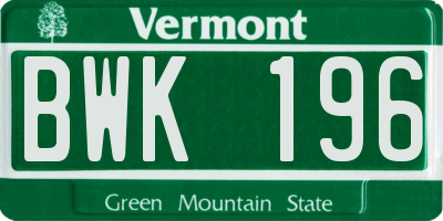VT license plate BWK196