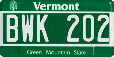 VT license plate BWK202