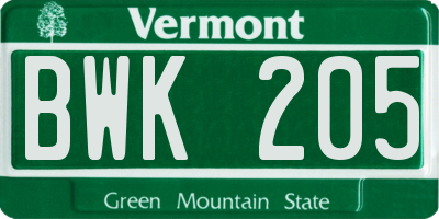VT license plate BWK205