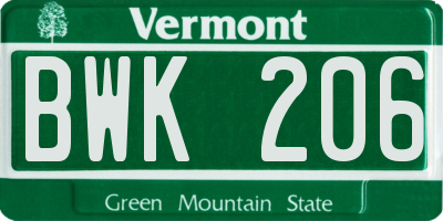 VT license plate BWK206