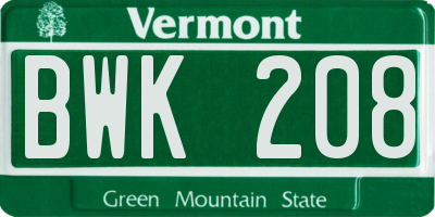 VT license plate BWK208