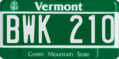 VT license plate BWK210
