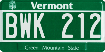 VT license plate BWK212