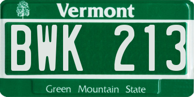 VT license plate BWK213