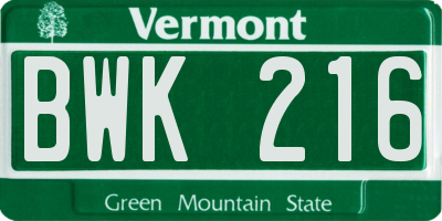 VT license plate BWK216