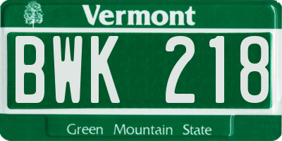 VT license plate BWK218