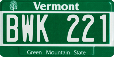 VT license plate BWK221