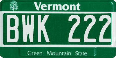 VT license plate BWK222