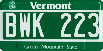 VT license plate BWK223