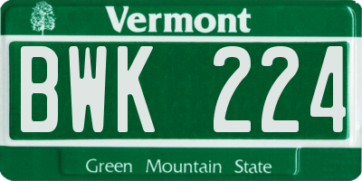VT license plate BWK224