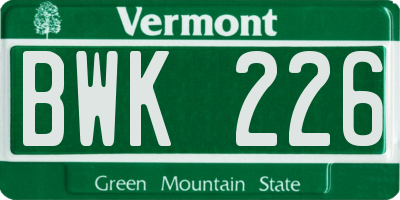 VT license plate BWK226