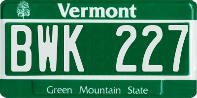 VT license plate BWK227