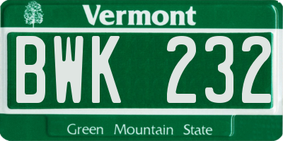 VT license plate BWK232