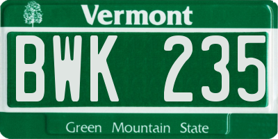 VT license plate BWK235
