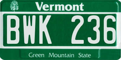 VT license plate BWK236