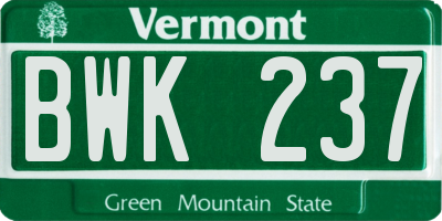 VT license plate BWK237