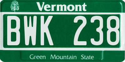 VT license plate BWK238