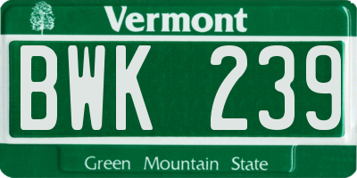 VT license plate BWK239