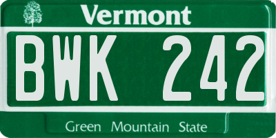 VT license plate BWK242