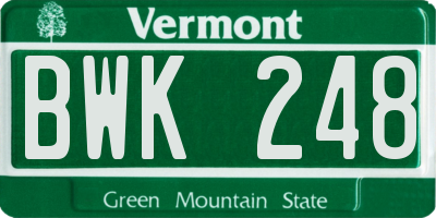 VT license plate BWK248