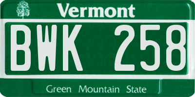 VT license plate BWK258