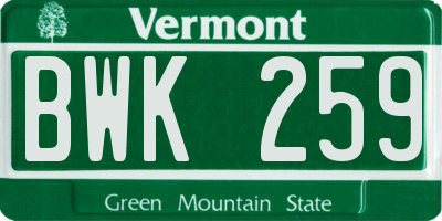 VT license plate BWK259