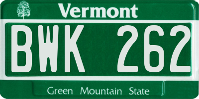 VT license plate BWK262