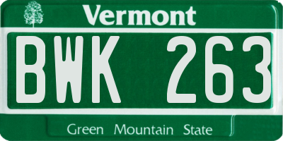 VT license plate BWK263