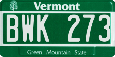 VT license plate BWK273