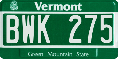 VT license plate BWK275