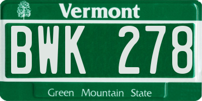 VT license plate BWK278